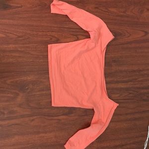 peach off the shoulder crop top from Hollister